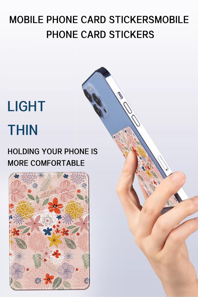 Tarjetero para teléfono, doble bolsillo, de cuero, adhesivo, bonito tarjetero, tarjetero para funda de teléfono, diseño floral