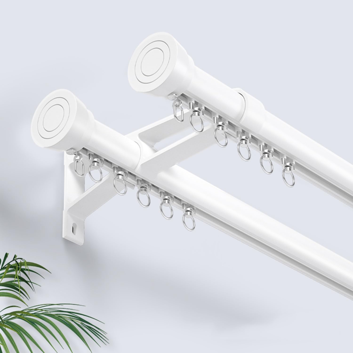 Rail de Rideau Mural Double en Aluminium Robuste pour Baie vitrée, Longueur 3,1 m, Supports en Alliage Blanc, idéal pour Rideaux et voilages