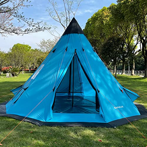 SAFACUS Tipi-Zelt für 6-7 Personen, Familien-Camping-Zelte mit Fenstern und Netzschlitzen, 30,5 x 30,5 cm, Turmpfosten-Glockenzelt für Camping, Wandern, Urlaub Cover