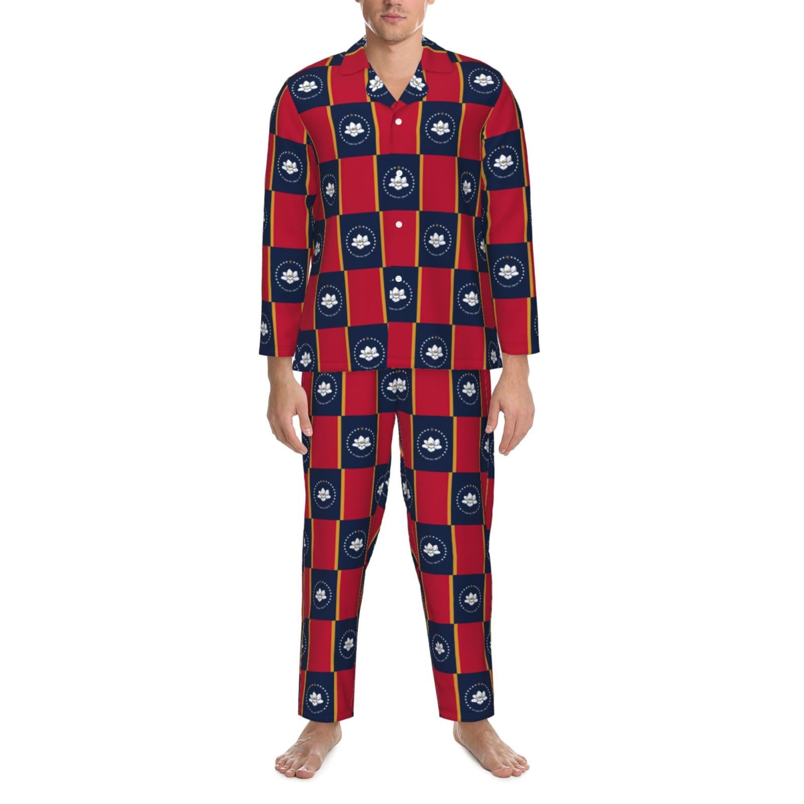 Mississippi State Flag Print męska piżama zestaw, oddychająca bielizna nocna dla mężczyzn, idealna na leniwe weekendy do domu
