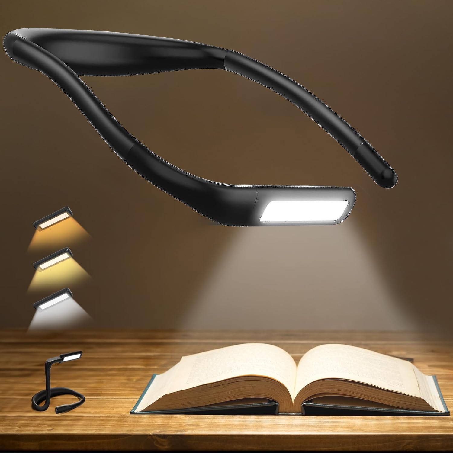 CyanCloud Reading Light,LED Neck Reading Light,Rechargeable Knitting Light,Neck Reading Lamp,3 Colors & 5 Brightness Adjustable Book Light for Book Lovers Reading, Knitting, Camping, Repairing