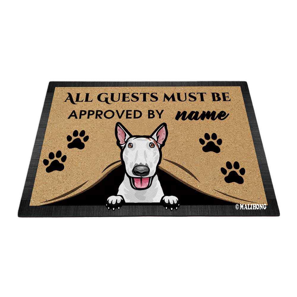 BAGEYOU Personalized Dog's Name Peeking Dog Bull Terrier Doormat All Guest Must Be Approved Puppy Rugs for Home Decor 35.4 x 23.6 Inch