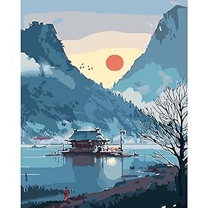 FILASLFT Paint by Numbers Kit for Adults Landscape,Japanese Paint by Number,Number Painting for Adults Lake,Suitable for Home Wall Decor(16x20 Inch/40x50 cm)