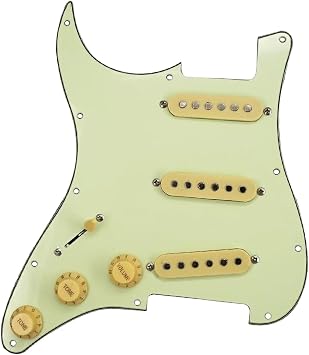 11-Hole 3-Ply SSS Pick Ups Wiring Harness Kit Prewired Loaded Pickguard w/Single Coil Pickups Compatible For USA/Mexico Stratocaster Squier Electric GuitarLeft Light Green