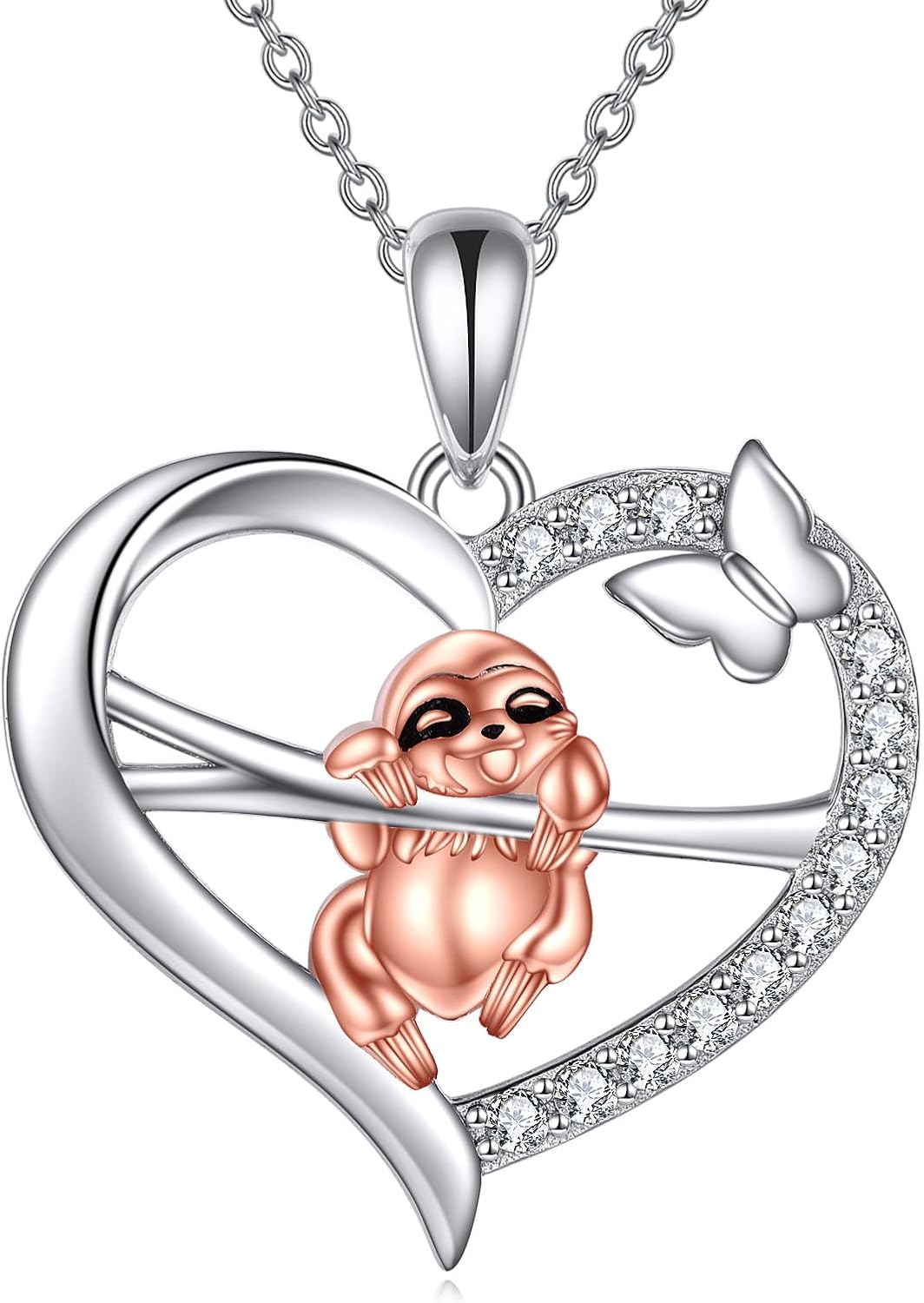 925 Sterling Silver Cute Animal Necklace Heart Sloth/Koala/Bee Pendant for Girls Jewelry Gift for Animal Lovers