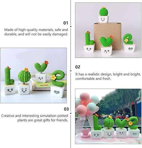 Miniatura 5 de Juego de 4 adornos en miniatura de cactus para decoración de auto, cactus y bonsái, decoración interior de automóvil, accesorios para decoración