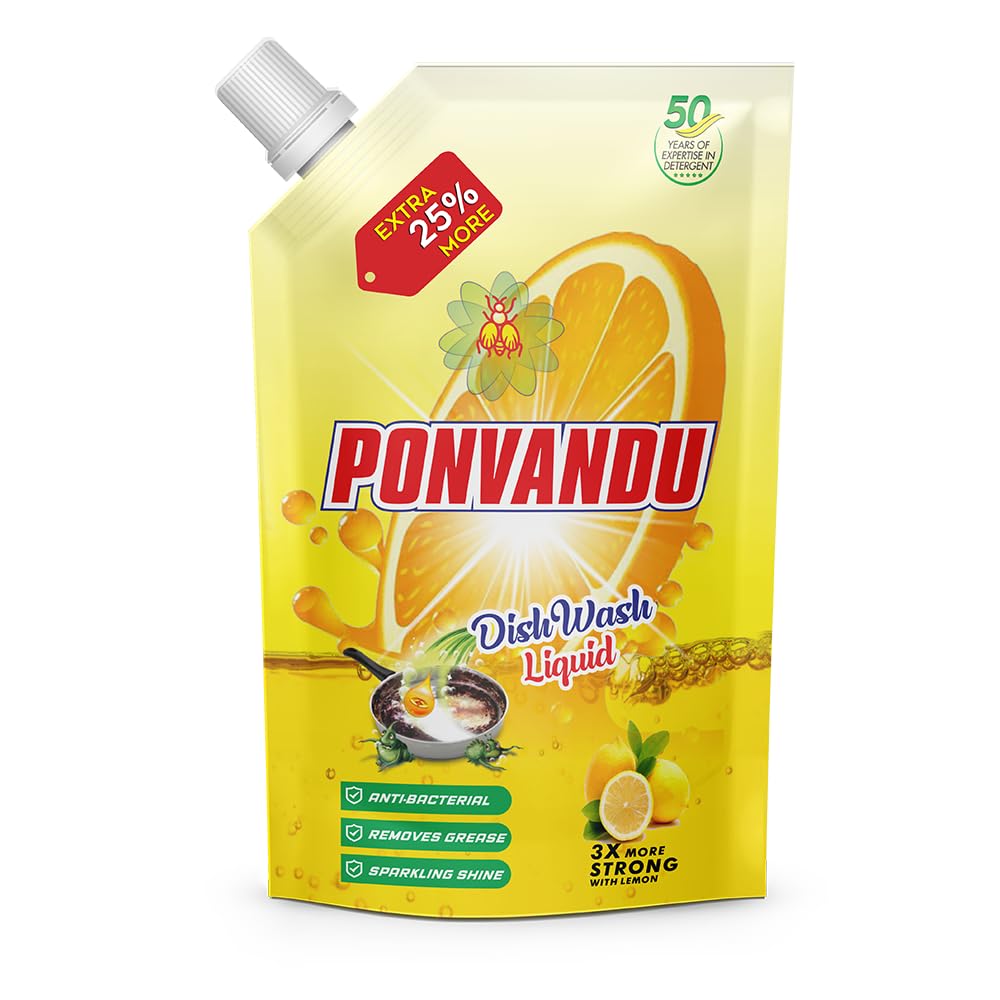 Ponvandu Dishwash Liquid Pouch, 175ml, now 25% Extra, Lemon Scented Dishwash Gel, Stain Remover 20pcs-image-37