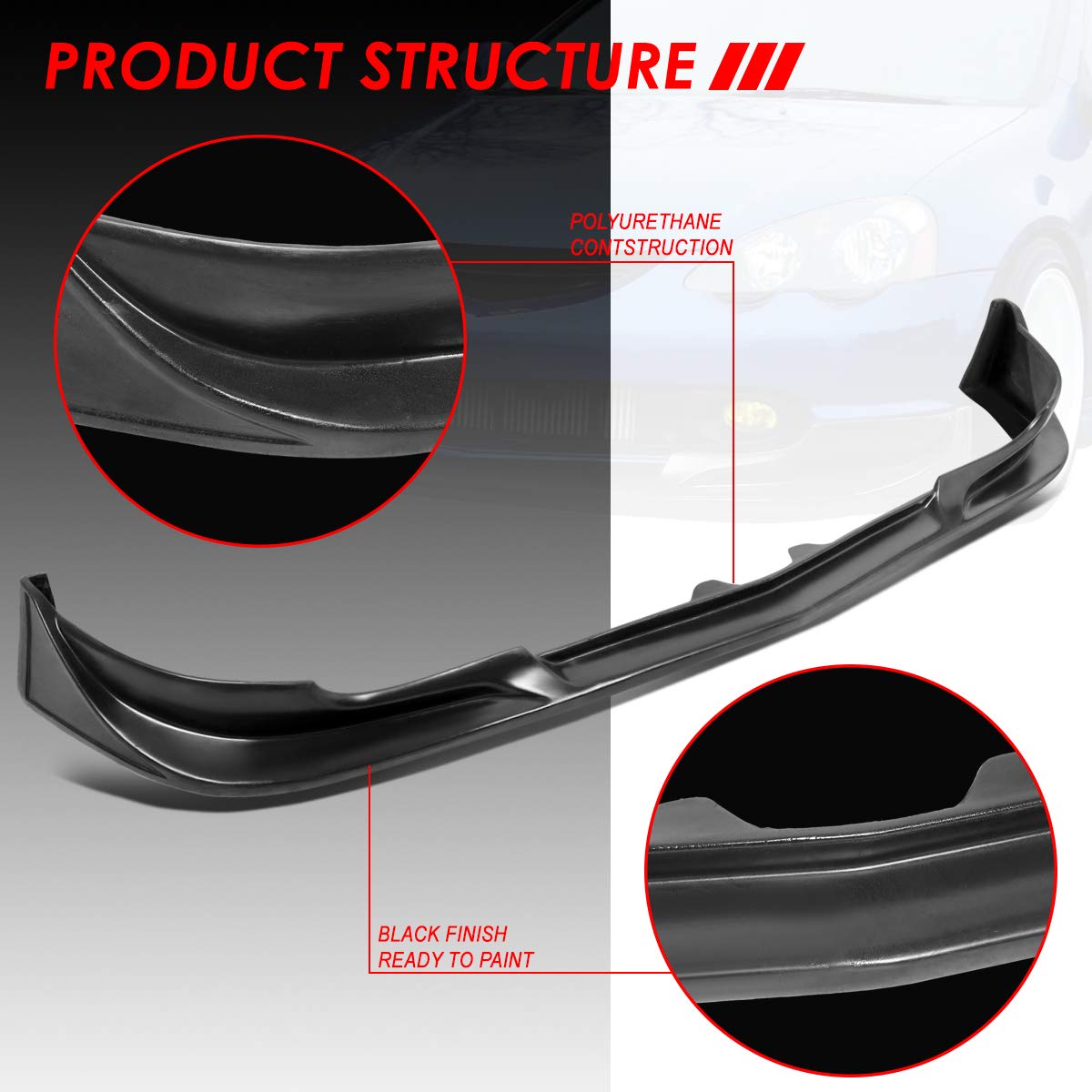 Amazon.com: Auto Dynasty C-West Style Matte Black Front Bumper Lip Splitter  Chin Spoiler Wing Body Kit Compatible with Acura RSX 02-04 : Automotive