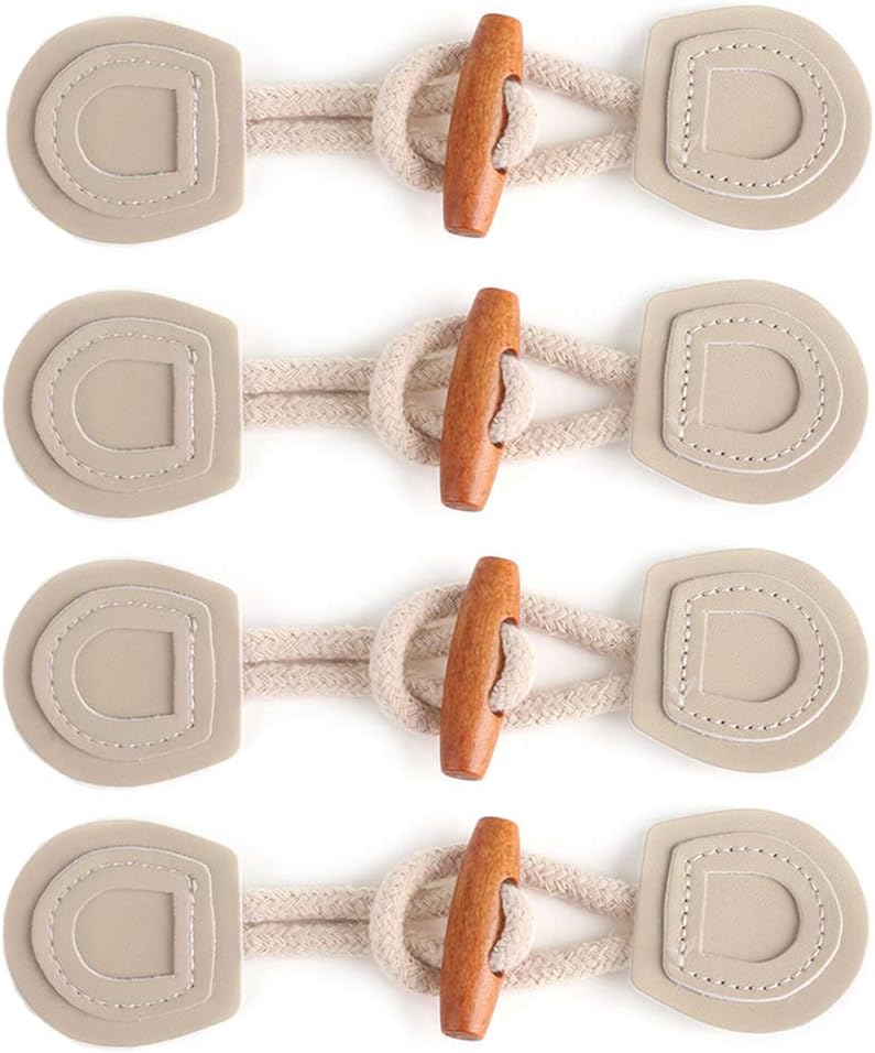 4 Sets Sew-On Toggle with Wooden Horn Button for Coat Jackets Shawl DIY Sewing Accessories (Beige)