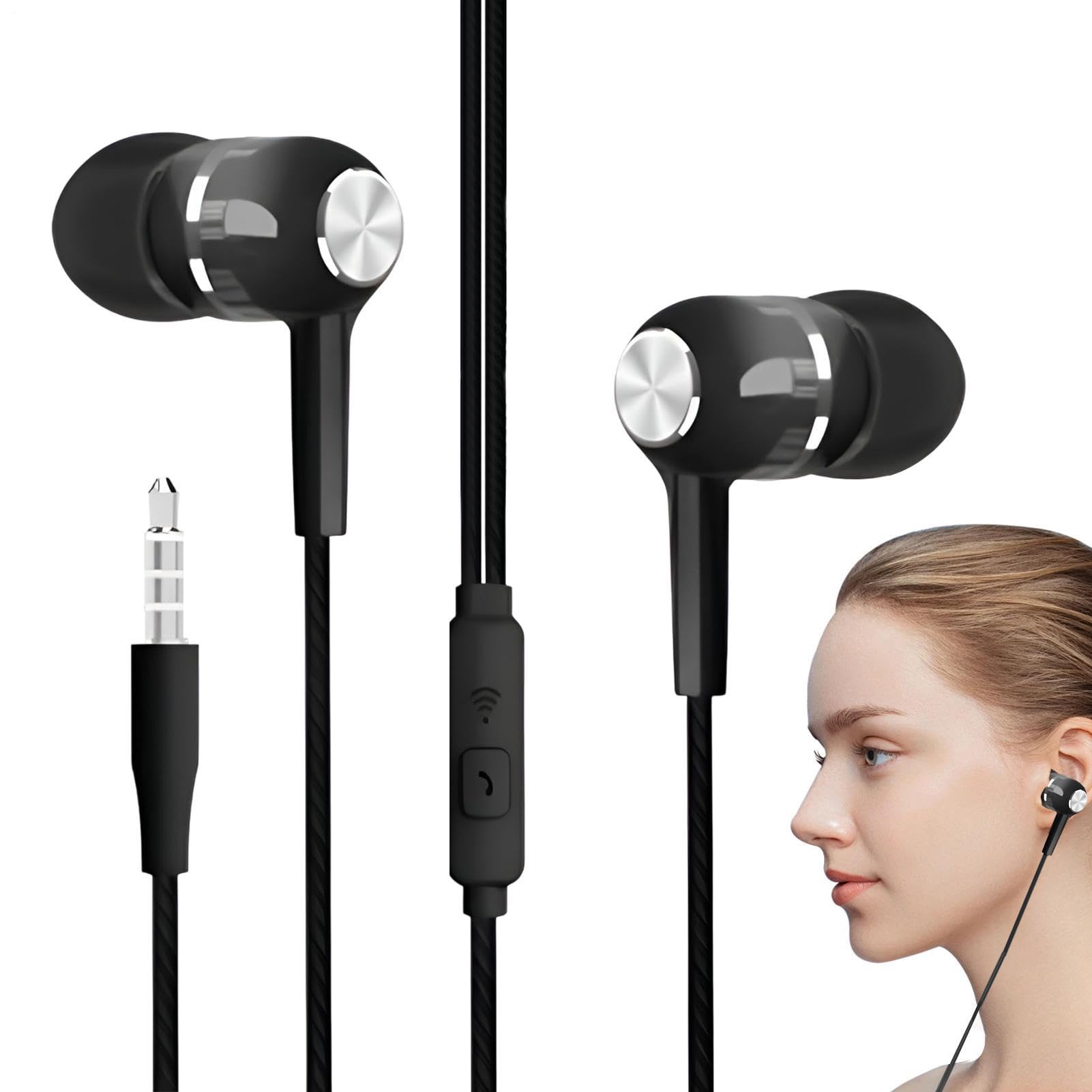 Generico auricolari-Con Filo Con Microfono – Cuffie auricolari-Cablate Con Isolamento Acustico Da 3,5 Mm, auricolari-Con Cavo Audio Dal Suono Chiaro, Dispositivo Con Microfono Integrato | Per La