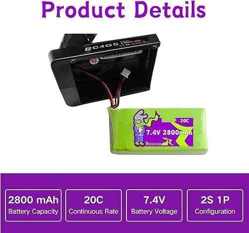 Miniatura 3 de 7.4V 2800mAh 20C Lipo JST Plug Batería para RadioLink RC3S RC4GS RC6GS MC-E7S Receptortransmisor con cargador USB 2S, probador de alarma de voltaje