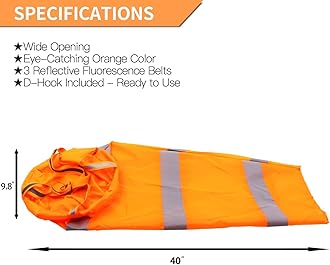 ANLEY 40-Inch Windsock - Rip-stop Polyester Wind Direction Measurement Sock Bag with Reflective Belt - For Outdoors Airport Farm & Park - Orange 3.3 Feet