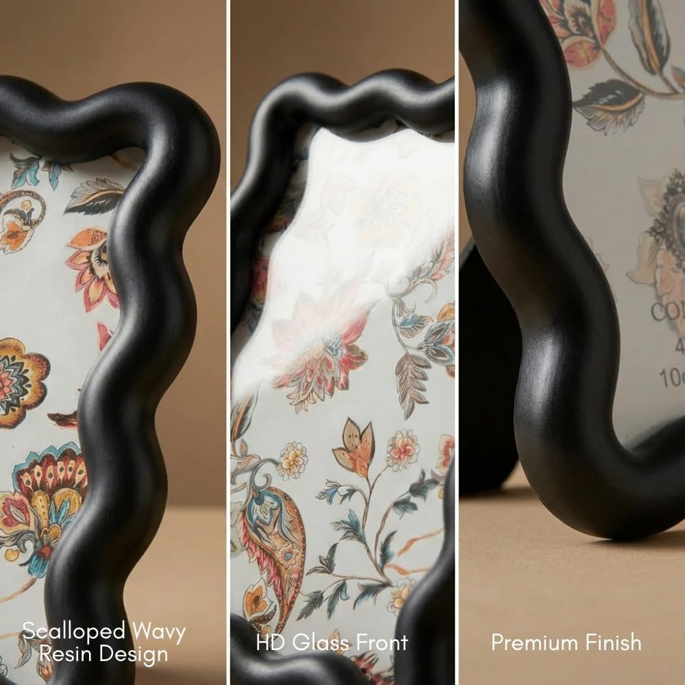 Concepts 5x7 Black Scallop Resin Picture Frame with Tempered Glass (Pack of 4)