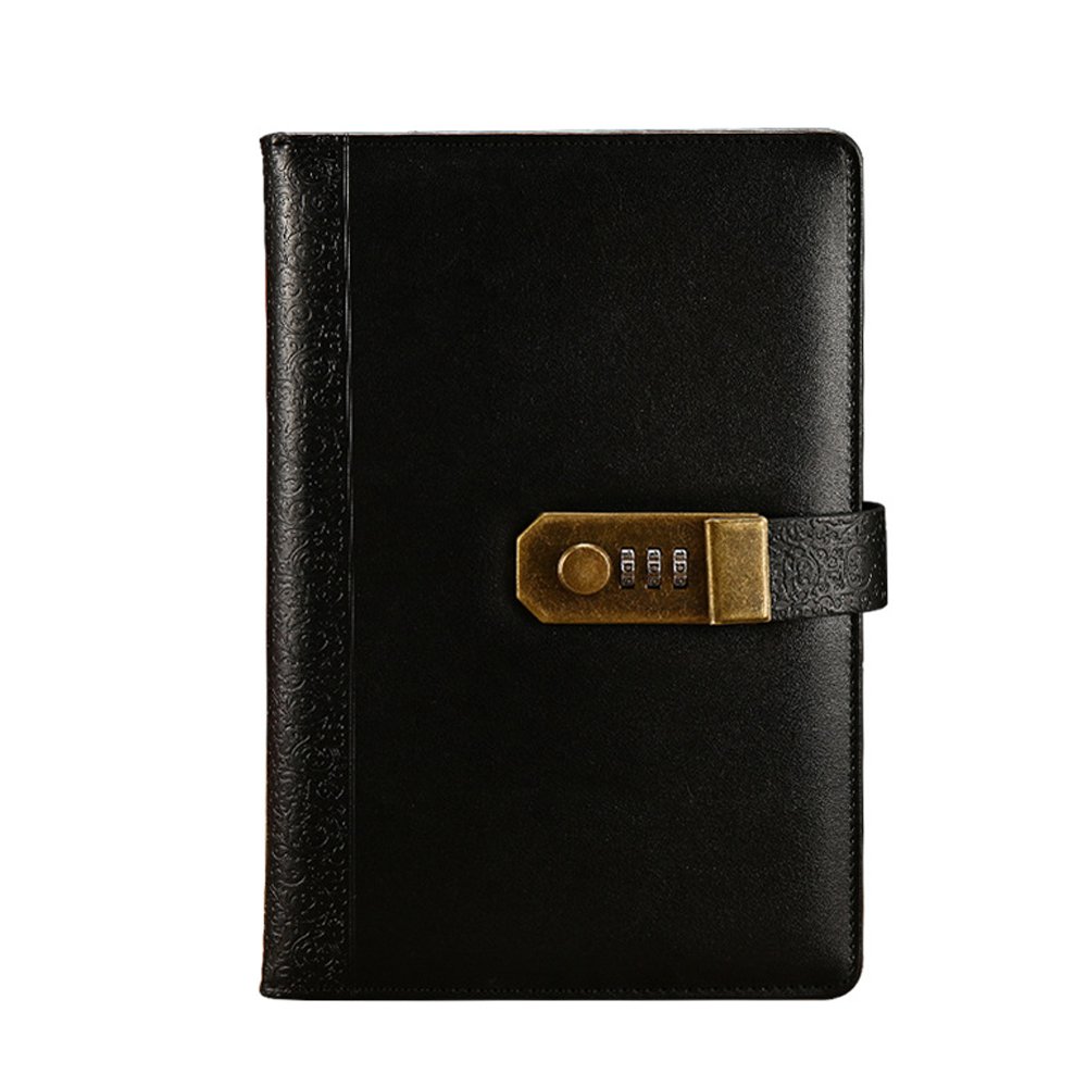 ToiM Retro PU Leather Business Journal Writing Notebook Fashion Daily Notepad with Combination Lock and Pen Holder, A5 Size Password Diary 147 * 219 mm