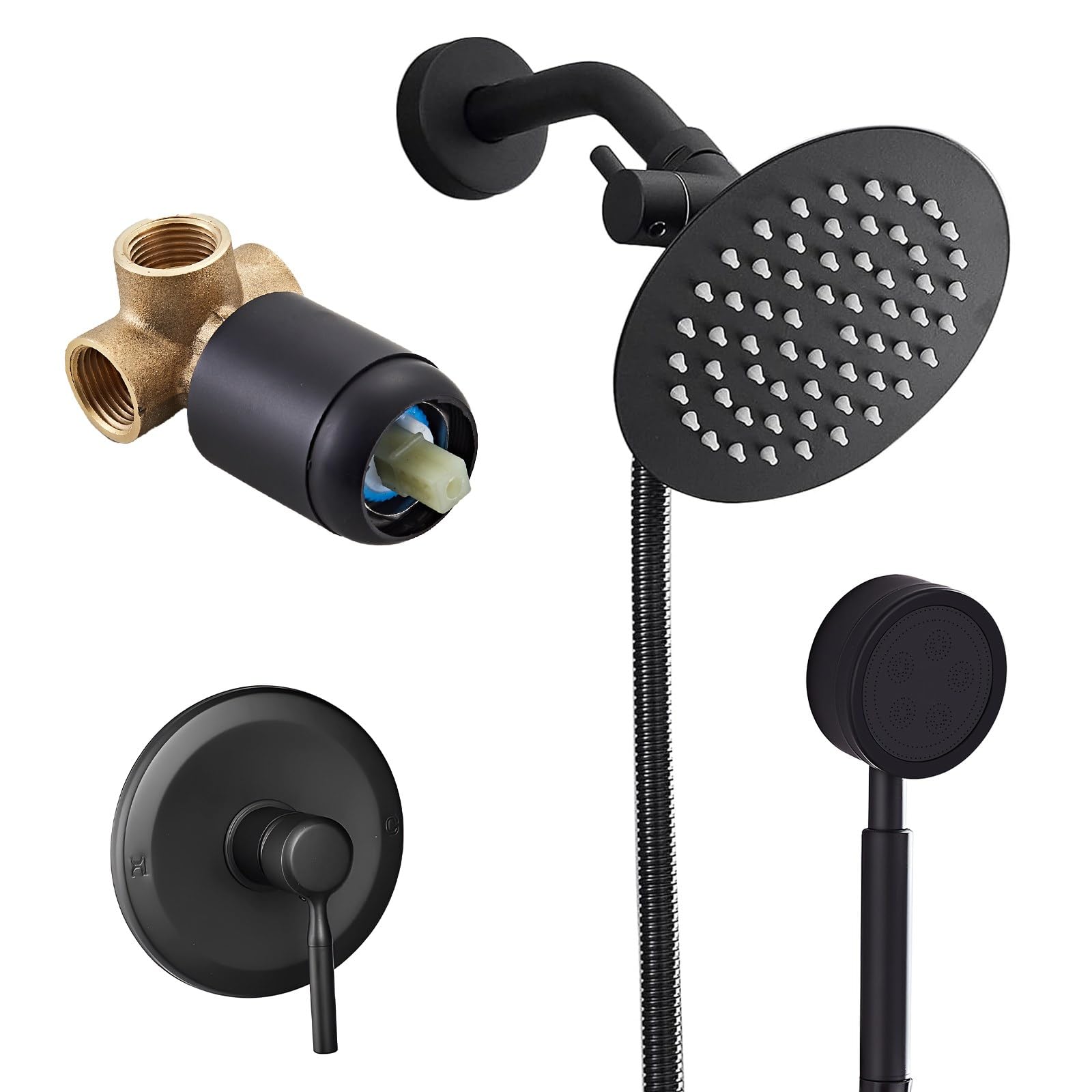 Photo 1 of HUCKLE Shower Faucet Set, 8" Round Rain Shower Head and Handheld Sprayer