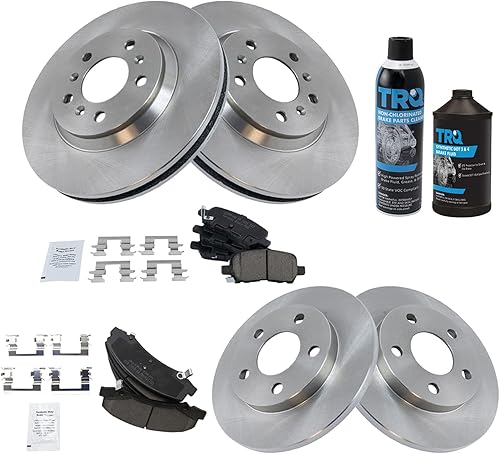 Miniatura 2 de TRQ Kit de pastillas de freno delanteras y traseras y rotores Kit de productos químicos de freno Pastillas de freno Rotor de freno de cerámica