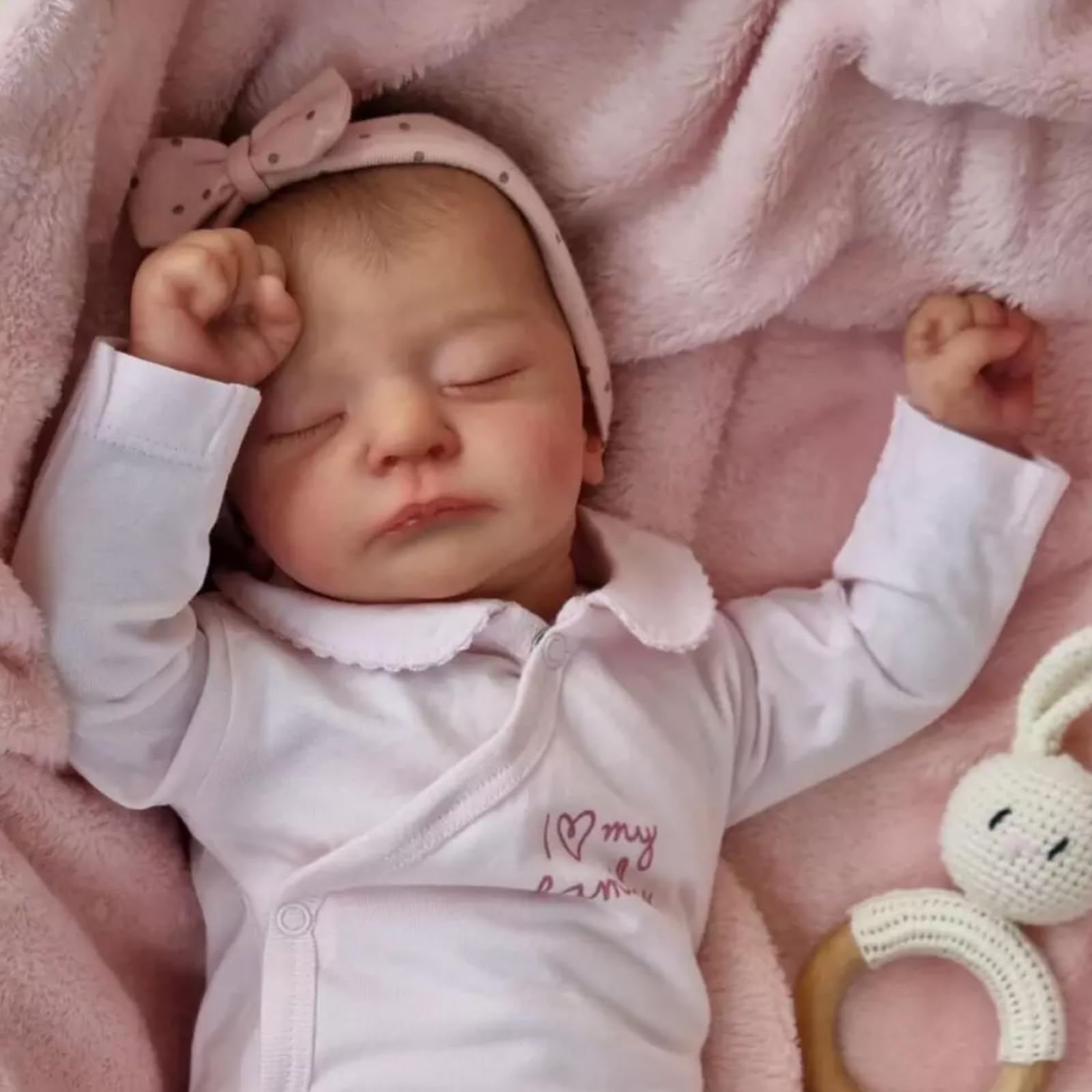 LKBOBIR 16-Inch Reborn Baby Dolls Realistic Baby Doll With Headband And Clothes, For Girls & Boys Reborn Toddler Soft Silicone Doll Handmade That Look Real Baby (Sleeping baby)