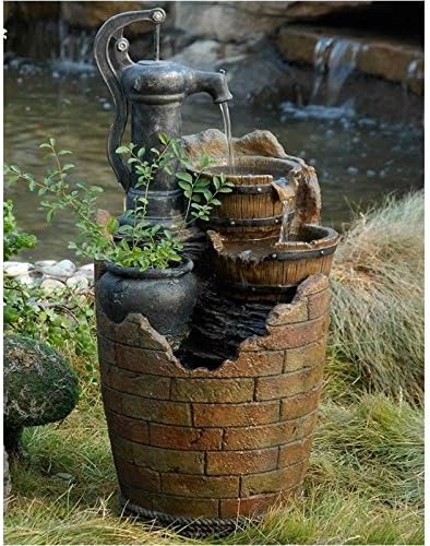 Bowery Hill Modern Resin Water Pump Cascading Water Fountain in Brown