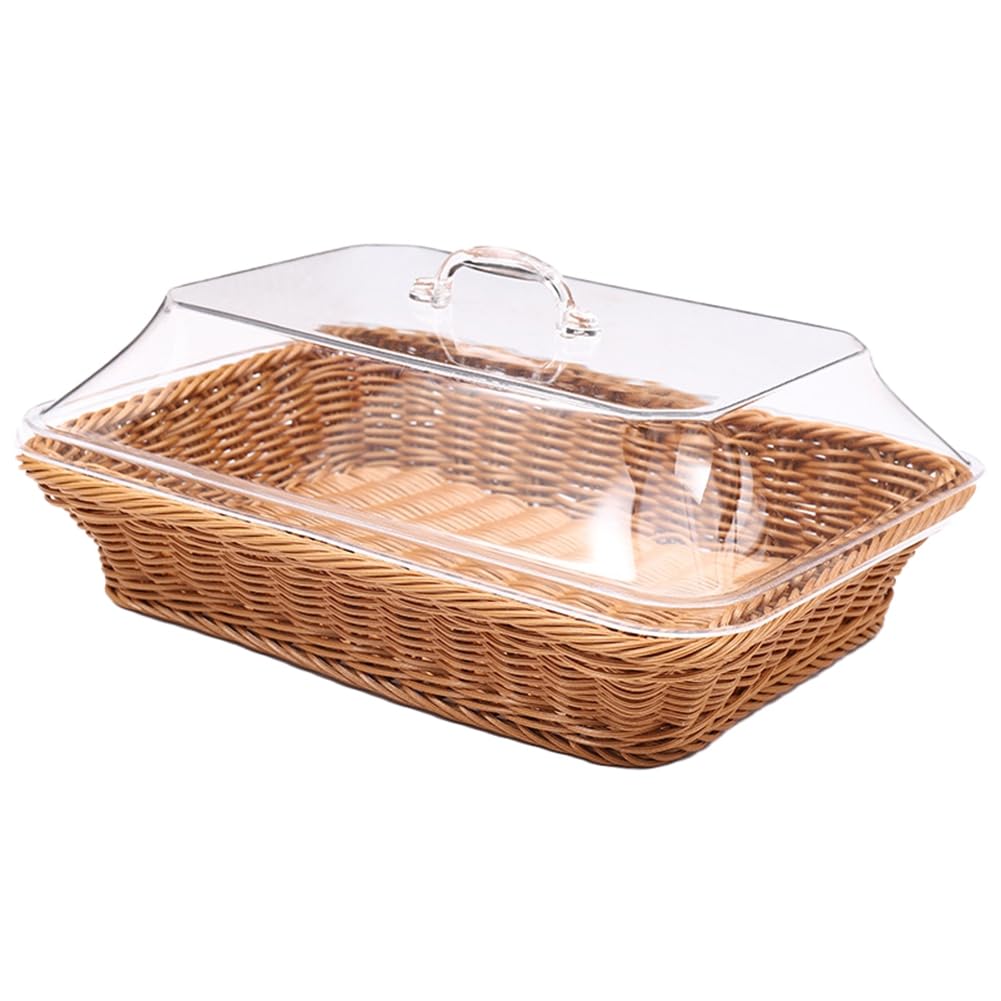 CTRLZS Woven Rattan Basket with Acrylic Lid - Polypropylene Food Serving Basket for Bread, Fruits, and More