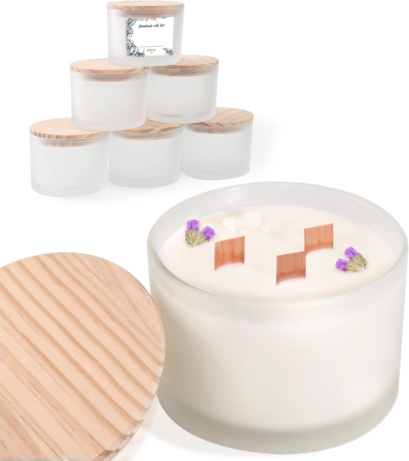6 PCS 16 oz Frosted White Glass Candle Jars - 3 Wick, Empty Candle Containers for Candle Making Supplies