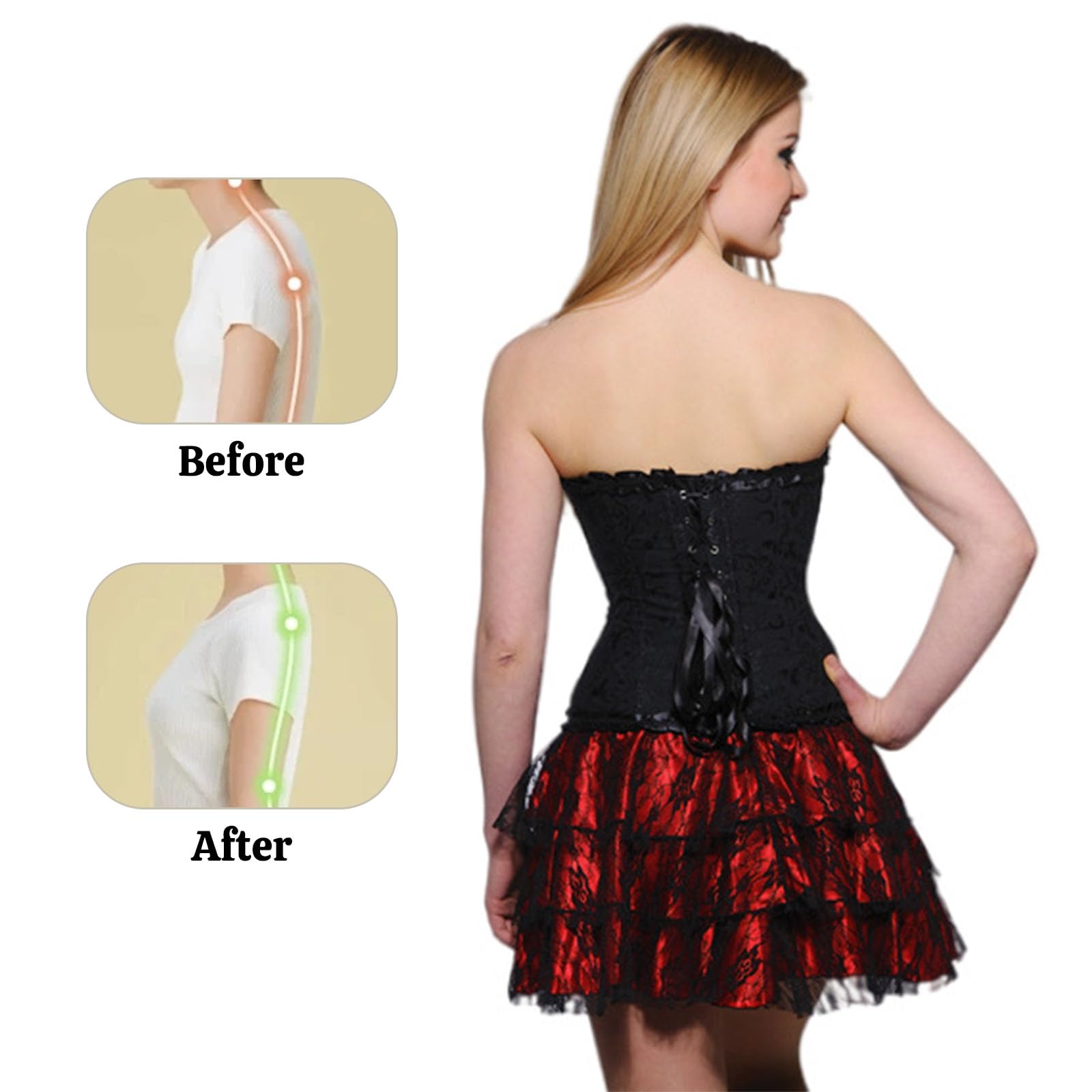 AYNKH Corset femme avec design de bord de dentelle de nœud, corset de cour impériale, motif floral en satin, pour robe de mariée, remodelage du corps, danses, parties