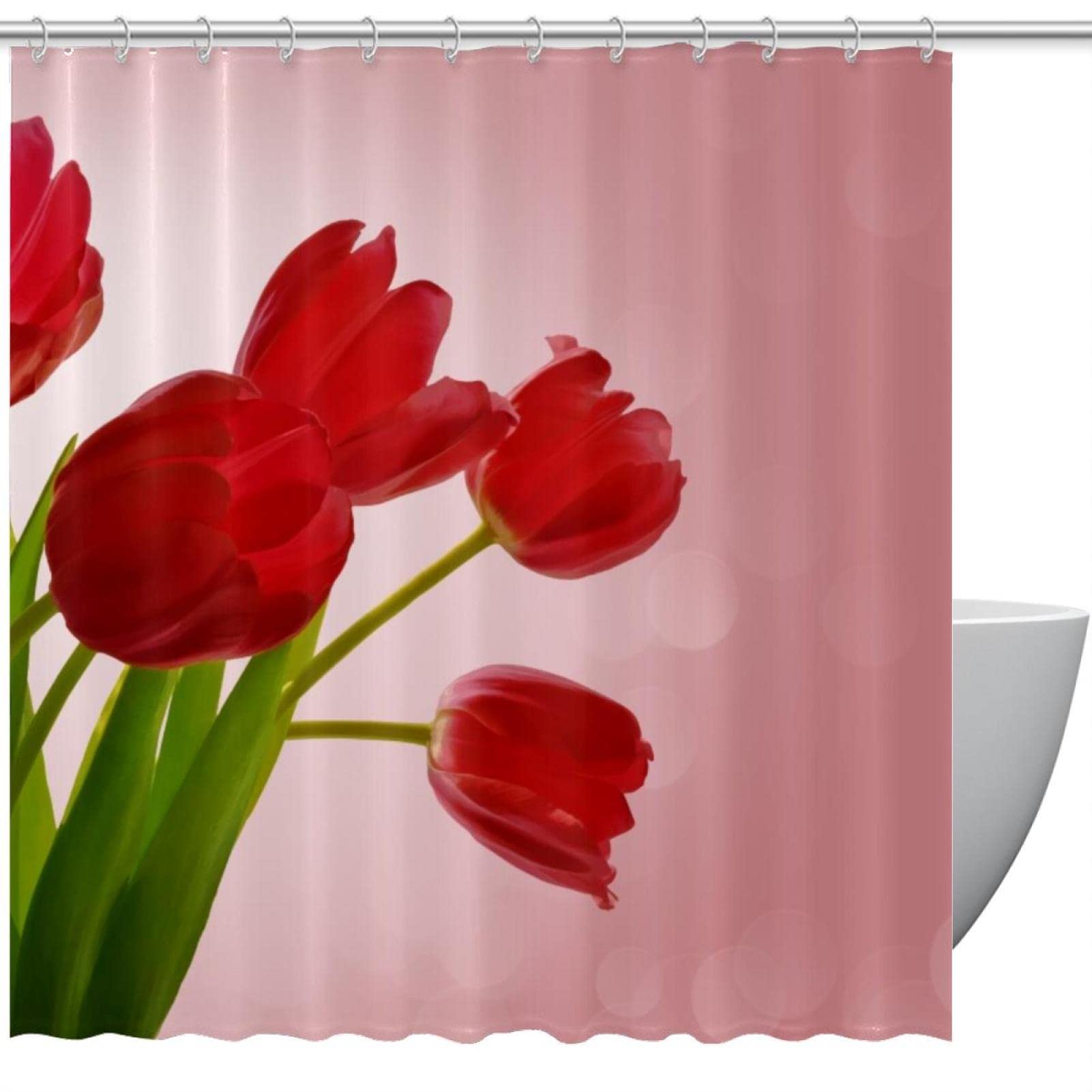 Rideau de douche tulipe rouge en tissu anti-éclaboussures pour sol de salle de bain sec