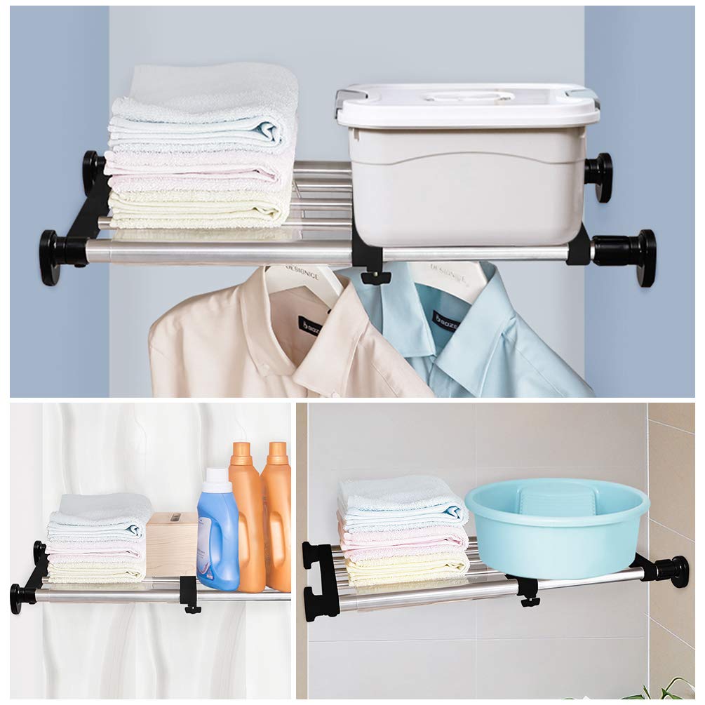 BAOYOUNI Estante de Almacenamiento Extensible para Armario Barra de Tensión Sin Taladro Ajustable Longitud 40-60cm Organizadora para Cocina, Baño, Lavadero, Garaje, Dormitorio, Negra