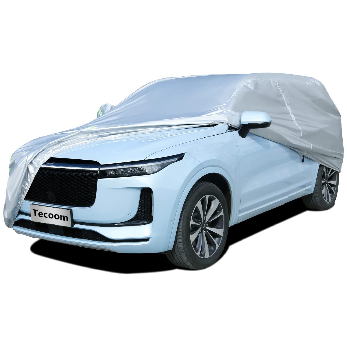 Tecoom Light Shell Breathable Material Classic Zipper Design Waterproof UV-Proof Windproof Car Cover with Storage and Lock for All Weather Indoor Outdoor Fit 191-205 Inches SUV