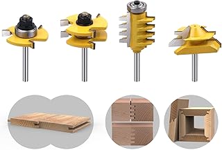 45 Degree Lock Miter Router Bit & T Shape Tongue and Groove Router Bit & Finger Joint Router Bit 1/4 Inch Shank Woodworking Milling Cutter Tool 4-Piece Set