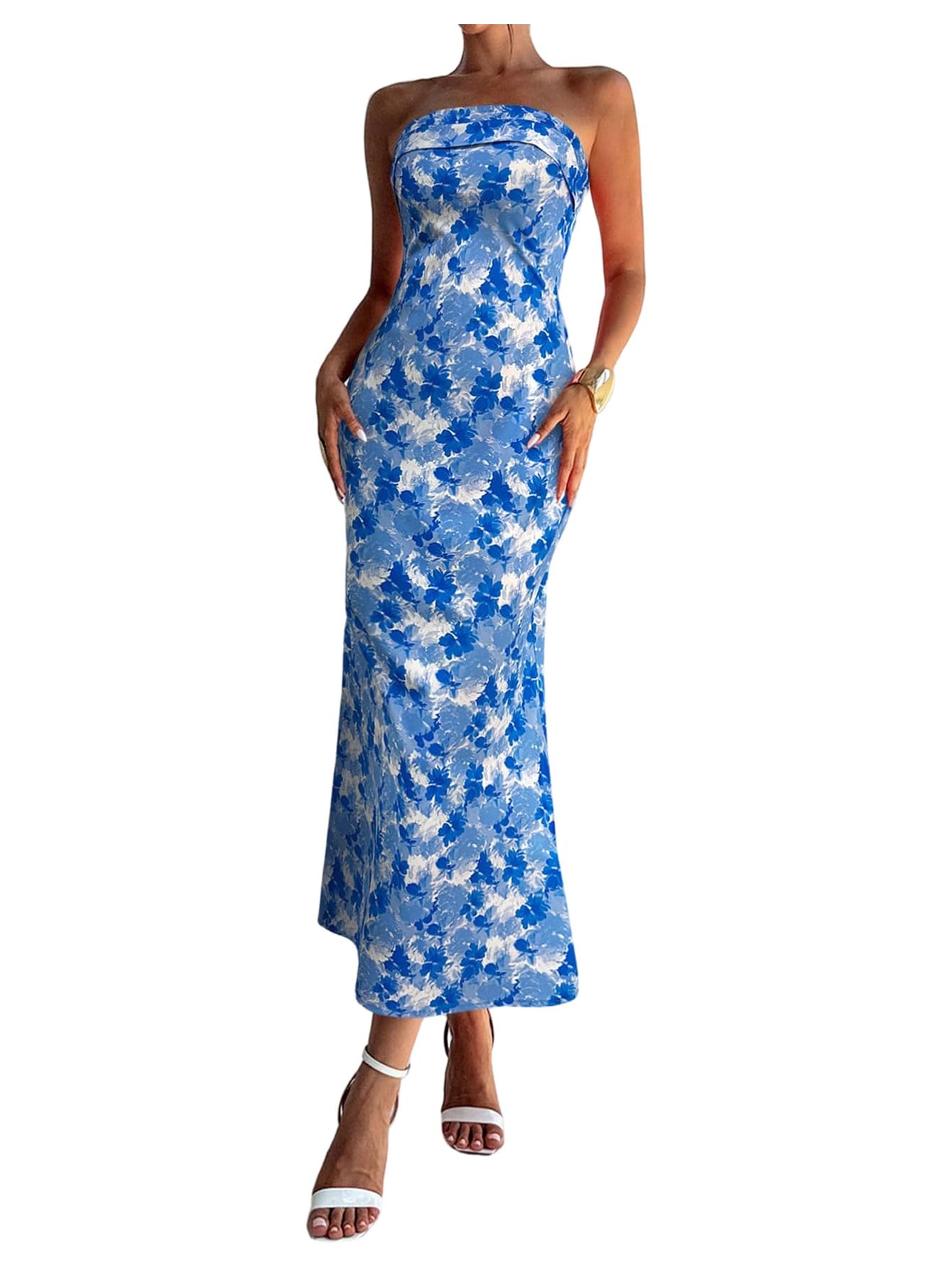 Milumia Women's Boho Floral Tube Dress Strapless Bodycon Long Dresses | Wedding Guest, Cocktail, Summer, Spring Break