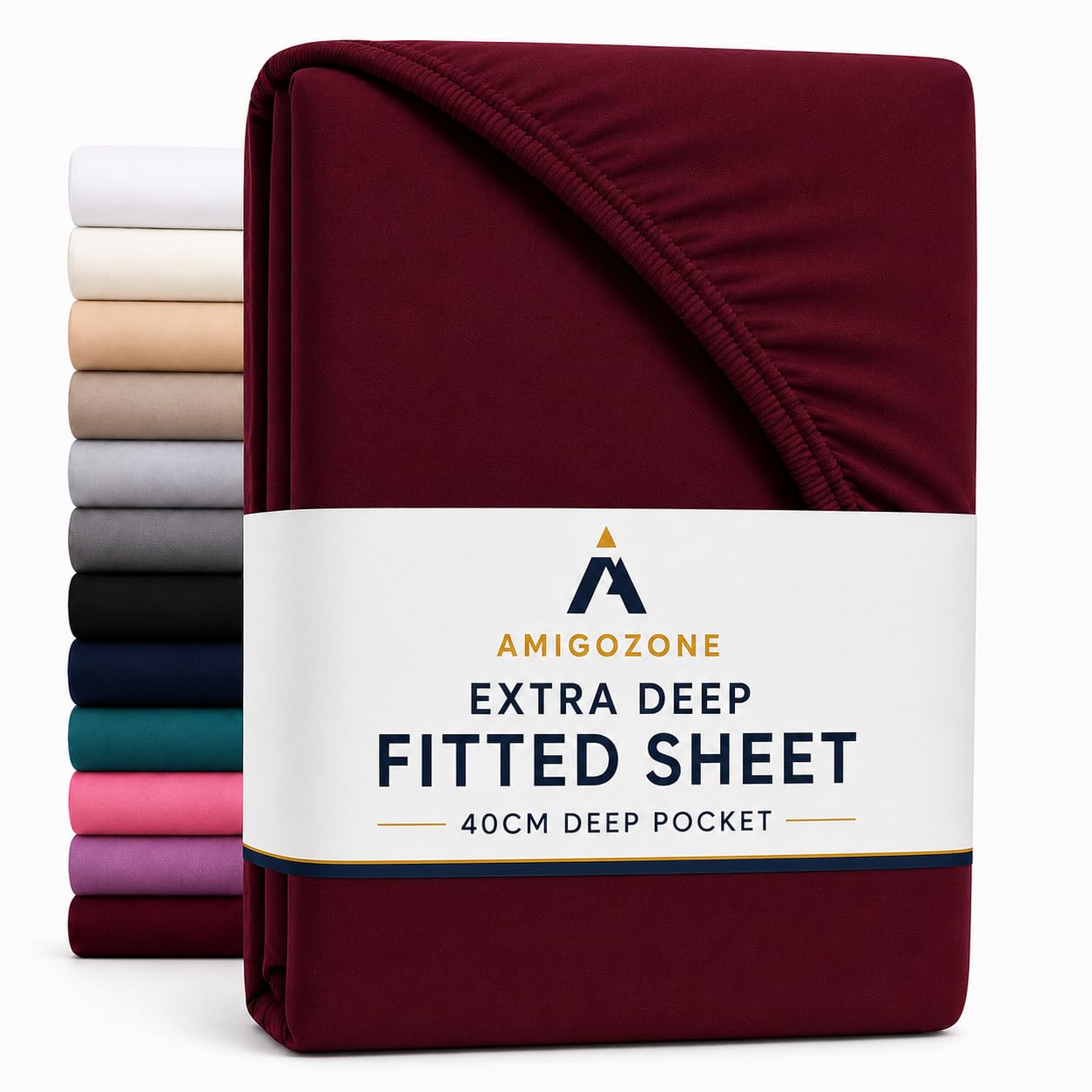 AmigoZone Extra Deep 40CM Fitted Sheet - Soft Brushed Microfiber Easy Care - Fade Wrinkle Resitant Deep Pocket Fitted Bed Sheet (Wine, King)