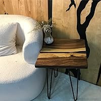 Vista 156 de Mesa de epoxi transparente, mesa de sofá con forma cuadrada, mesa auxiliar de resina de madera, mesa de centro de madera con borde natural para sala