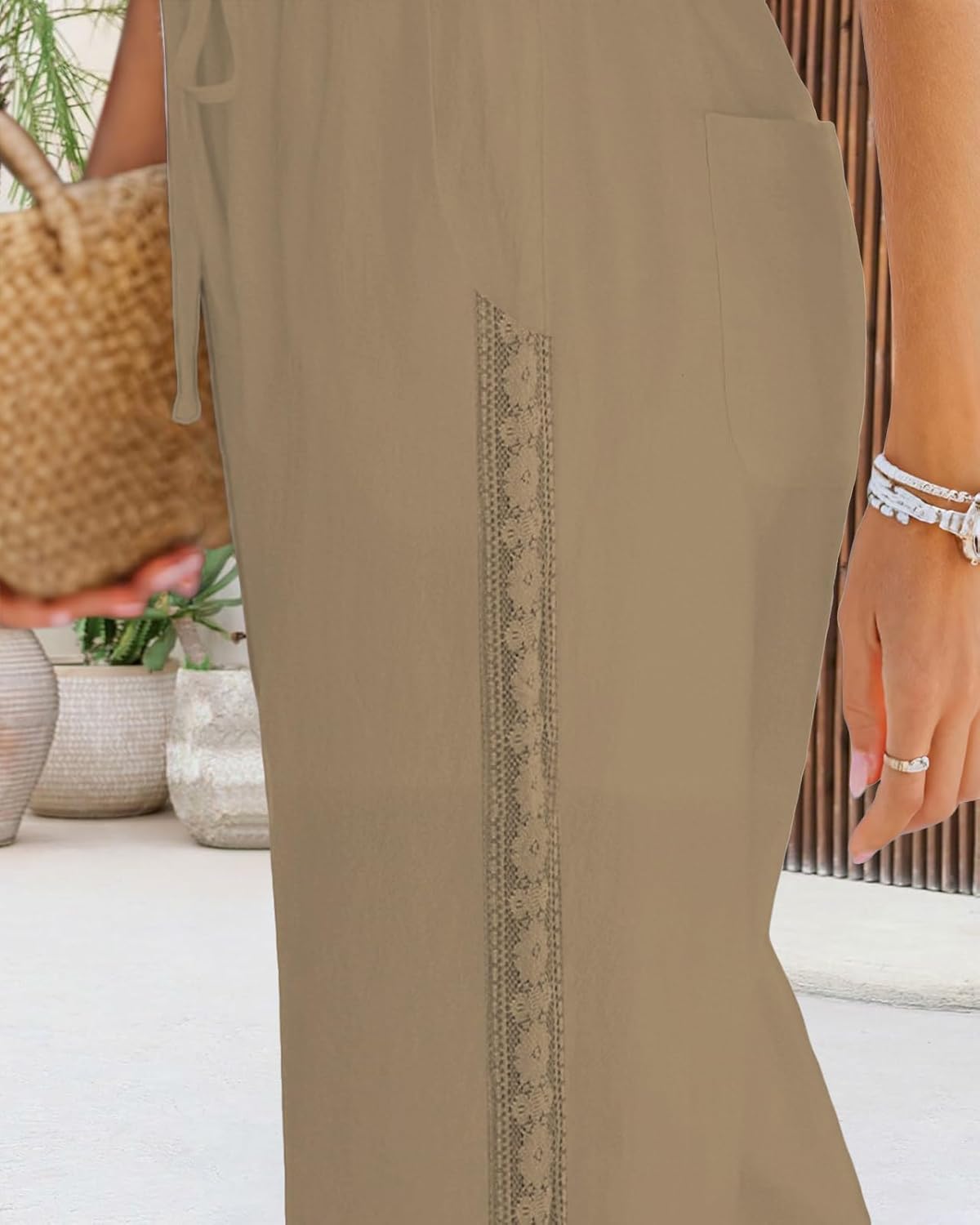 PIDOGYM Women's Linen Capri Pants, Lightweight Casual Summer Pants with Drawstring Elastic Waist & Lace Side - Image 4