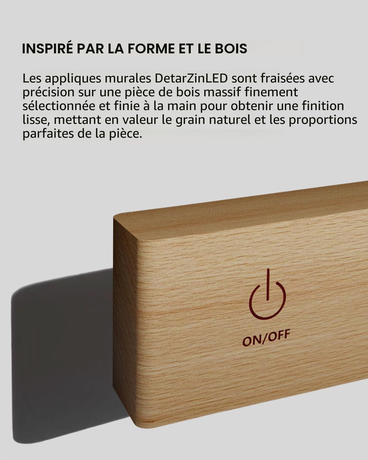 DetarZinLED Lot de 2 Applique Murale Intérieure Bois, Lampe Murale Sans Fil Rechargeable USB, Réglage de Luminosité, Lampe de Chevet Tactile