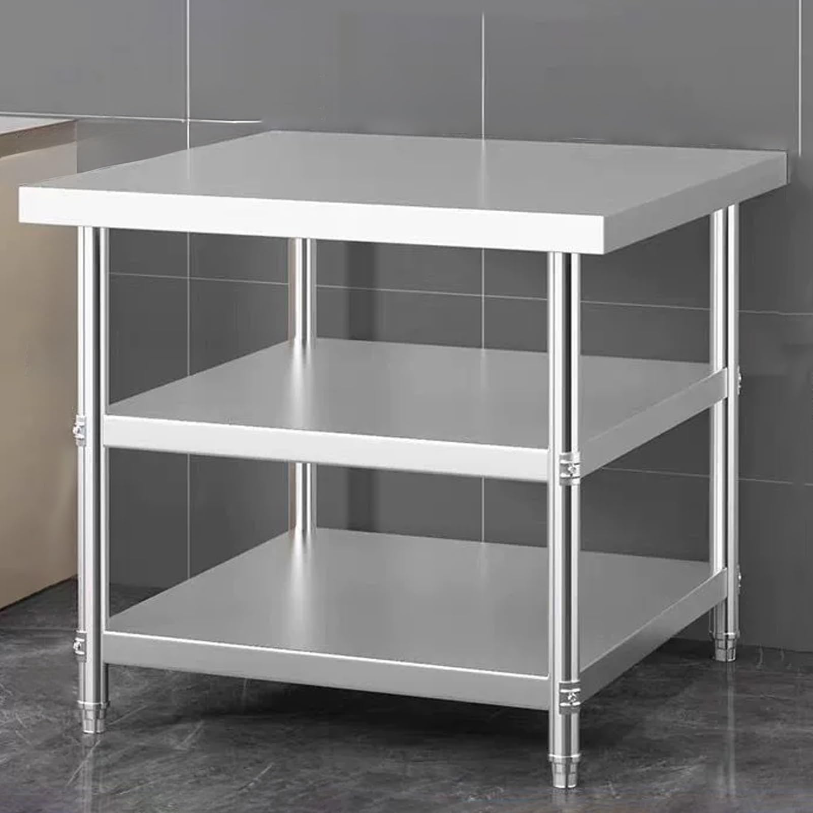 Tavolo da Lavoro da Cucina, Tavolo da Lavoro in Acciaio Inossidabile, Tavolo da Preparazione della Cucina a 3 Strati, Tavolo da Lavoro in Acciaio Inox con Piedino Regolabile(150x70x80cm)