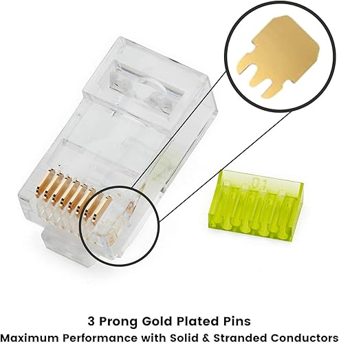 Miniatura 3 de trueCABLE Conectores RJ45 Cat66A, enchufe modular escalonado, sin blindaje (UTP), listado UL, barra de carga, chapado en oro, 3 clavijas 8P8C, 10