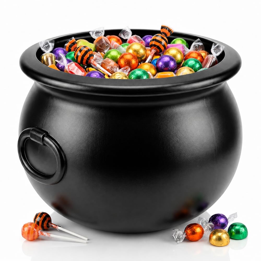 PMU Halloween Cauldron 12" Witch Plastic Cauldron bowl Black