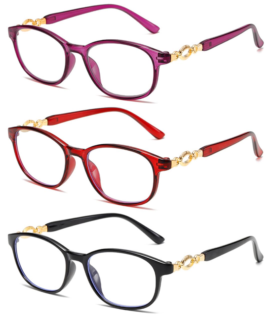 Eyglajdd 3er Pack Damen Lesebrille Blaulichtfilter Brille Blaulichtblockierende Lesehilfe Lila Rot Schwarz