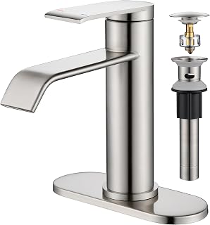 GAGALIFE Bathroom Sink Faucet 1 Hole with Metal Pop-up Drain Brushed Nickel