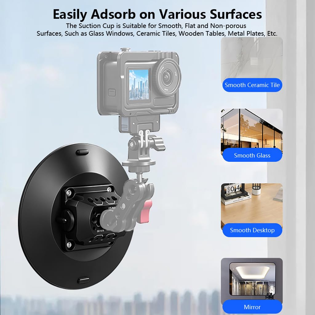Supporto a ventosa per auto, per smartphone, mini fotocamera reflex, action camera (4,5 pollici)