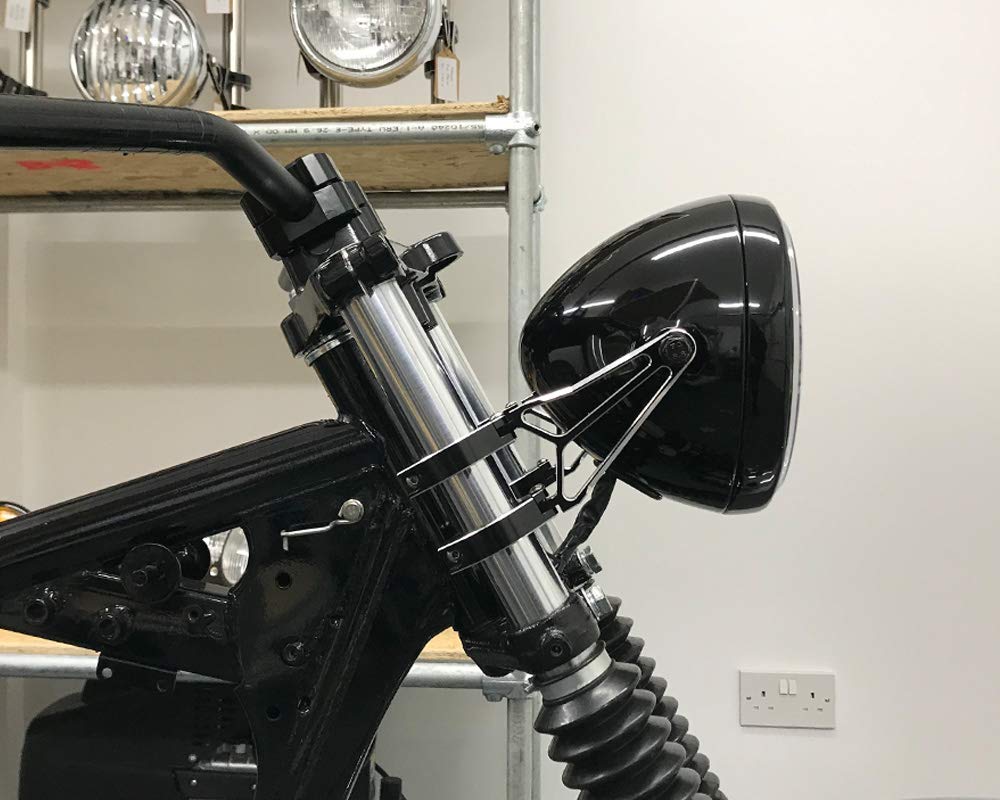 Alchemy Parts Reflektor motocyklowy 19,1 cm z pierścieniem LED Halo Prime do Royal Enfield Continental GT Interceptor 650 Street Café Racer, czarny błyszczący