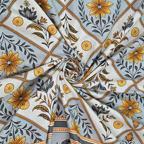 Image of 100% Cotton Single Bedsheet with 1 Pillow Cover | 240 TC Pure Cotton Flat Bed Sheet | Traditional Jaipuri Printed Bedding Set | Soft & Breathable | 60 x 90 Inch (Rangmahal Single 53)