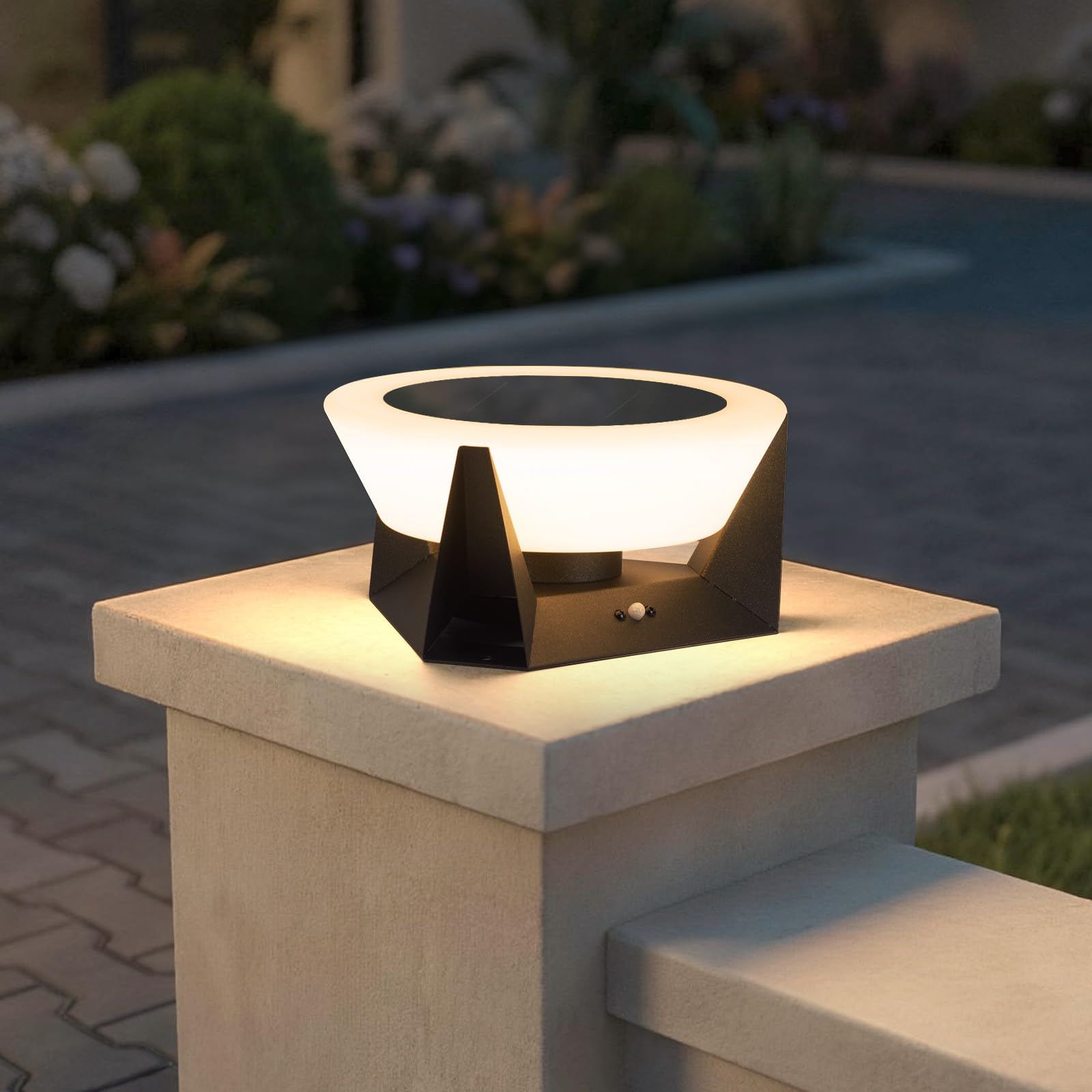 Photo 1 of MVBT Solar Post Lights Outdoor, 11" Outdoor Pillar Lights, IP54 Waterproof Solar Powered Column Lamp, Dusk to Dawn Modern Post Light, 3000K LED Bulb Round Column Lighting for Driveway Patio Deck Yard