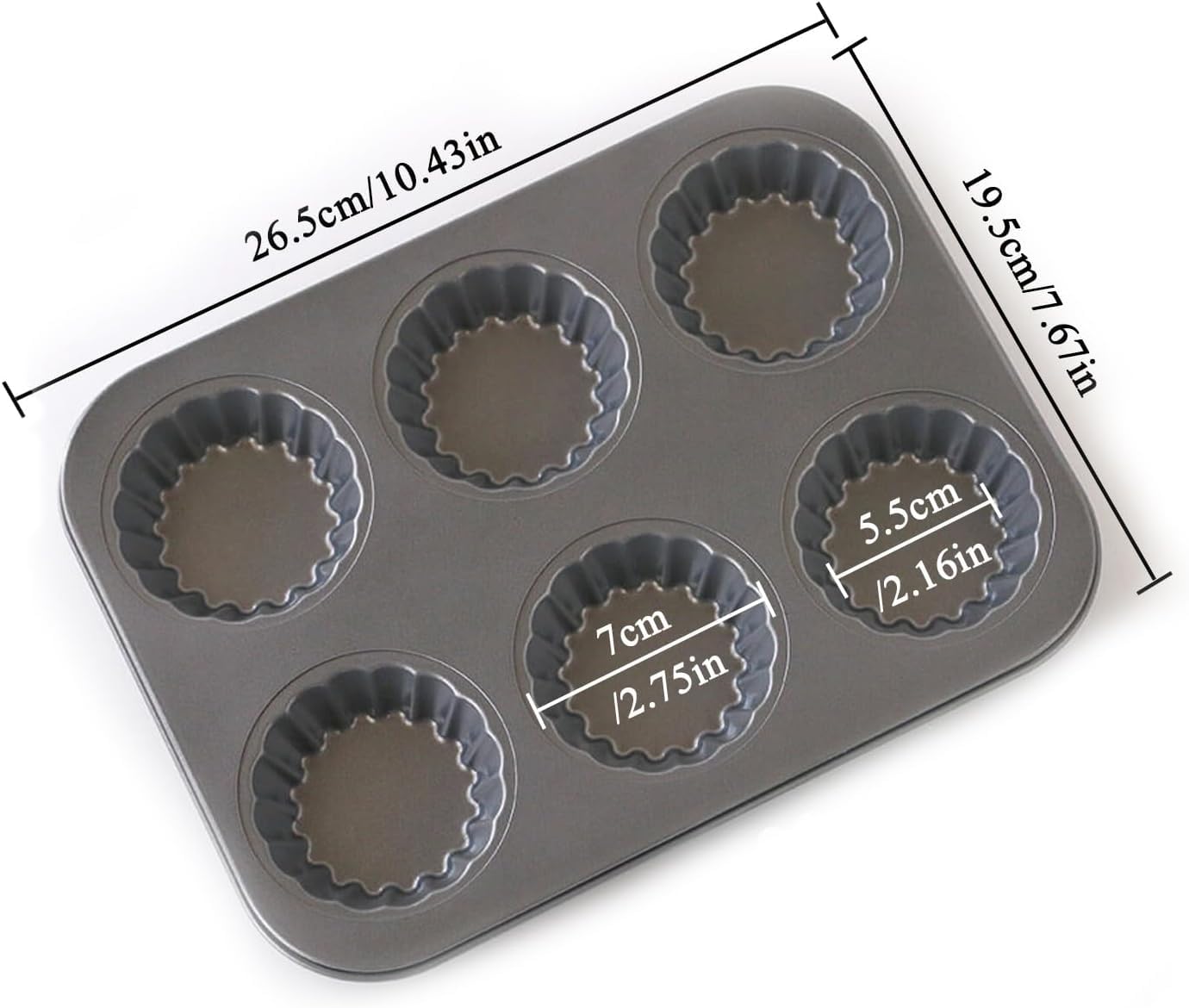 Mini molde para tartas, moldes de tarta de huevo de 2.75 pulgadas, 6 cavidades, antiadherente, acanalado, mini molde para tartas, quiche, pasteles de queso, postres
