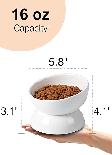 Miniatura 2 de Cuenco de agua para gatos, cuencos elevados de cerámica de 16 oz, plato de comida para mascotas inclinado y elevado a 15°, antivómito, protege la