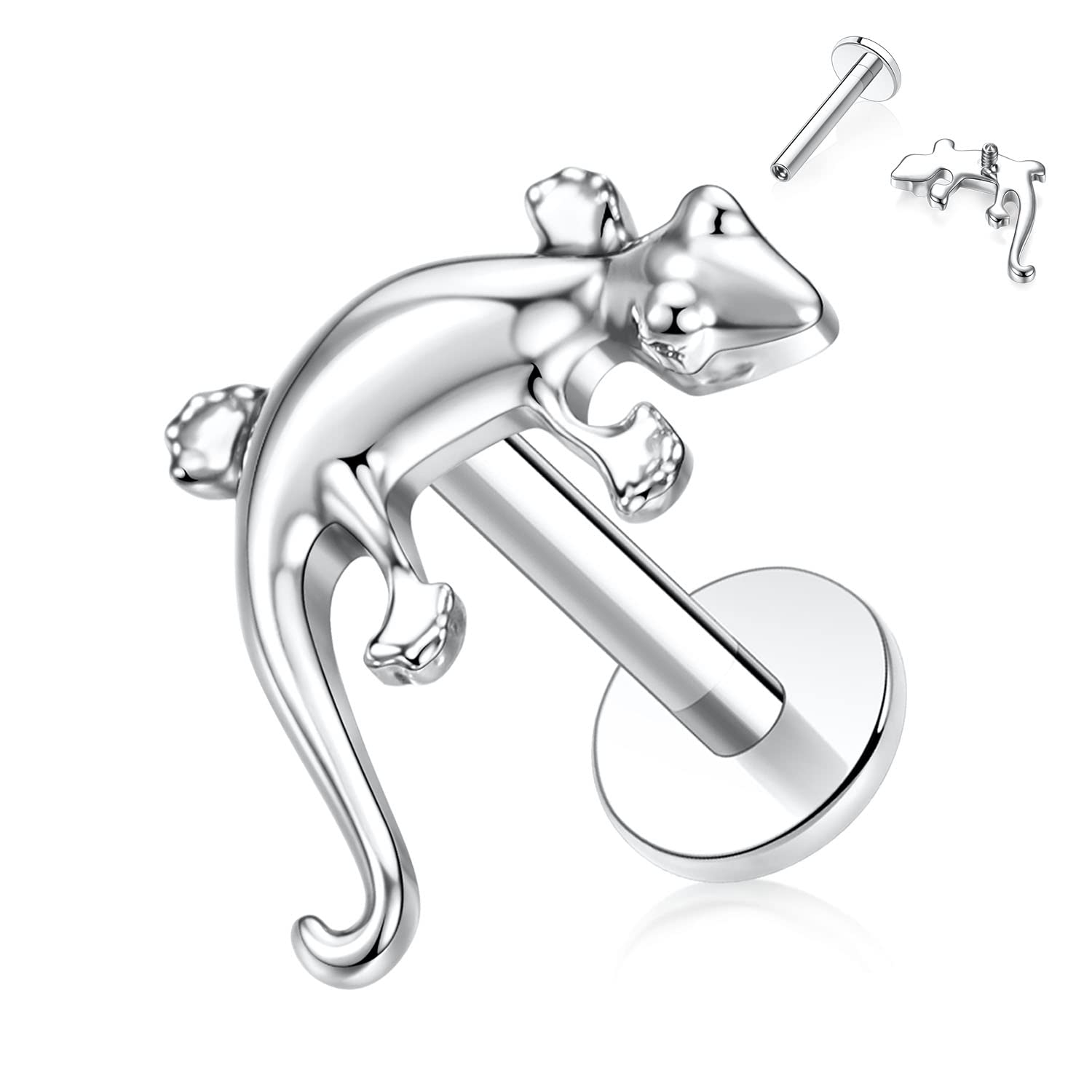 hengkaixuan 16G G23 Titan Flat Back Labret Studs Innengewinde Lippen Studs Tragus Piercing Monroe Medusa Lippenpiercing Silber Lobe Knorpel Conch Ohrring Schmuck 6 8 10 mm