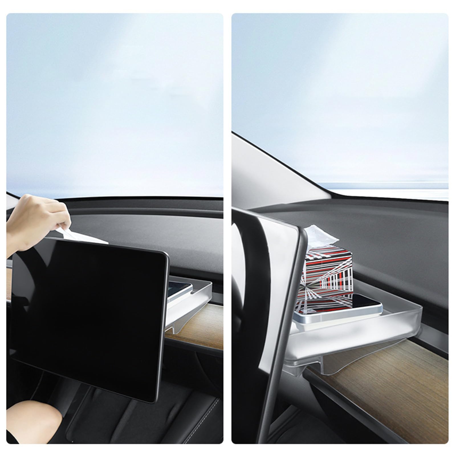 Organizador adhesivo fácil para coche, caja de almacenamiento de perfil bajo, discretos organizadores montados en el parabrisas, instalación sencilla para MY / 3 compartimentos de perfil bajo