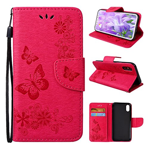 Asnlove Funda tipo libro de piel sintética con tapa y silicona TPU integrada, ranuras para tarjetas y soporte para smartphone Apple iPhone XS/iPhone X de 5,8 pulgadas