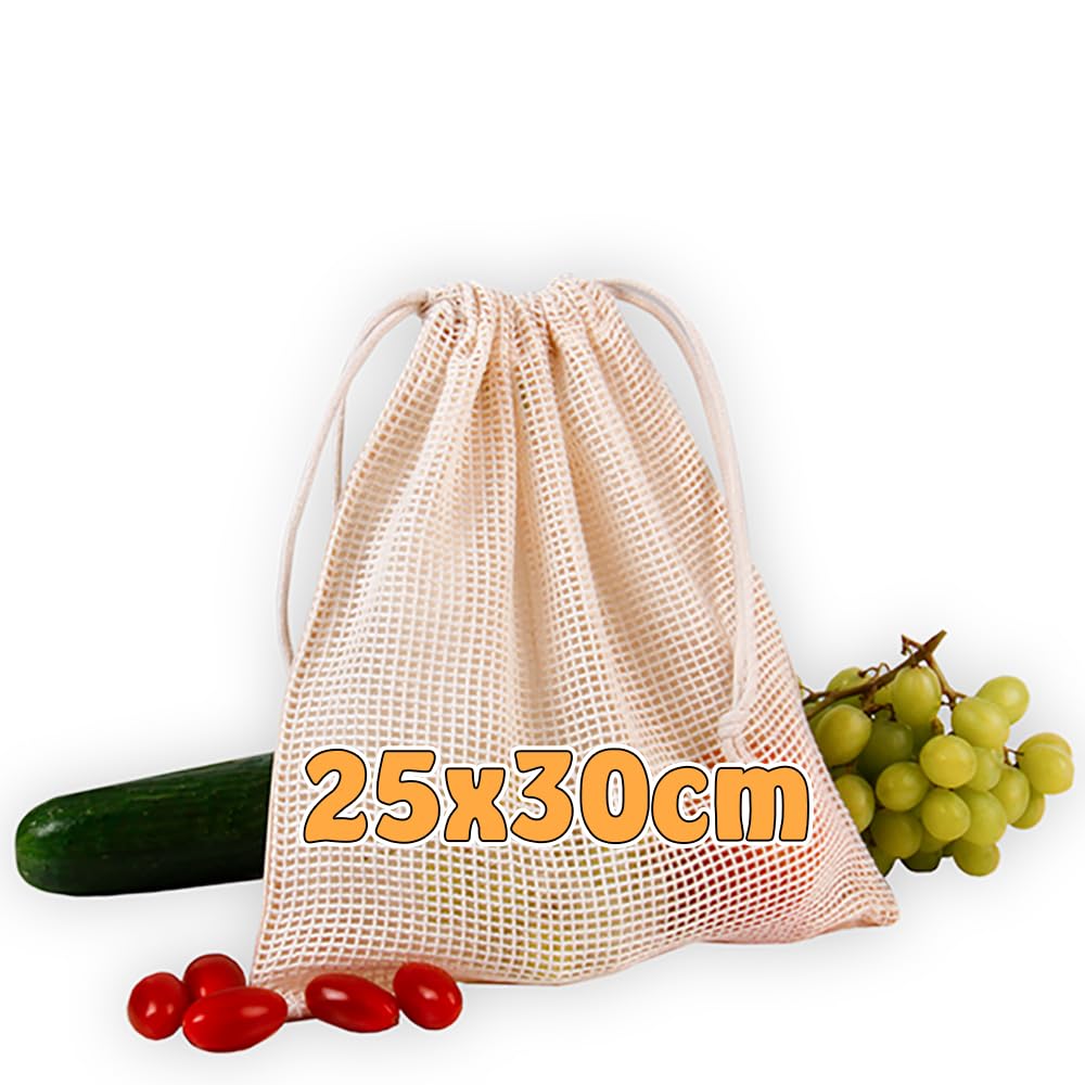 Cottonbagjoe ,,Zero Waste'' | wiederverwendbare Brot-, Obst- und Gemüsebeutel aus Bio-Baumwolle | nachhaltige Netzbeutel mit Kordelzug für den Einkauf und zur Lagerung