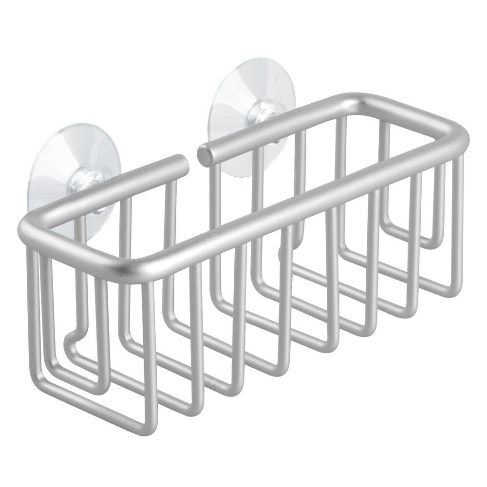 iDesign Metro Rustproof Aluminum Suction Sponge Holder for Kitchen Sink - Basket, Silver